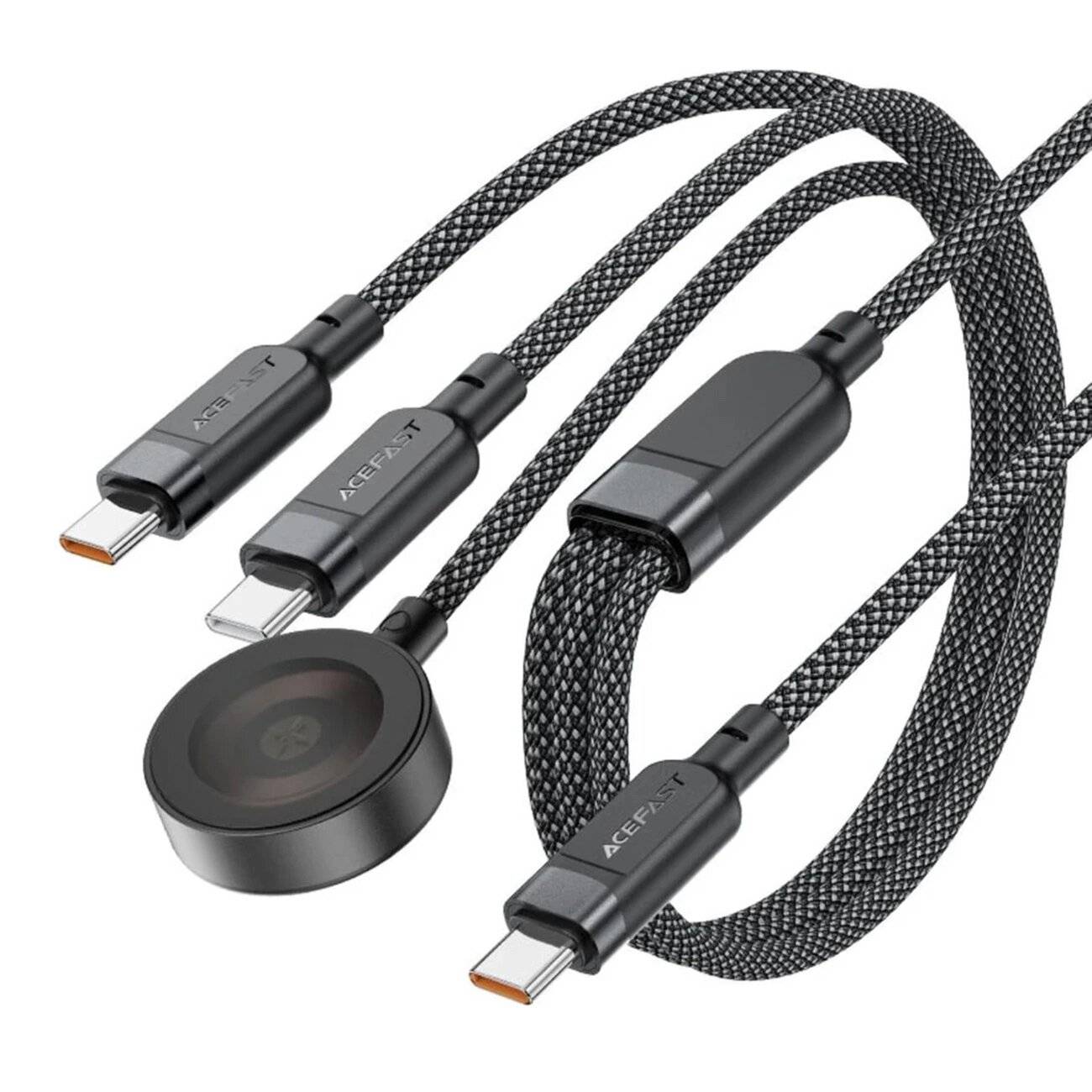 Acefast C6-11 USB-C 3in1 Kabel - 2x / Qi 480Mb/s 100W 1.2m schwarz