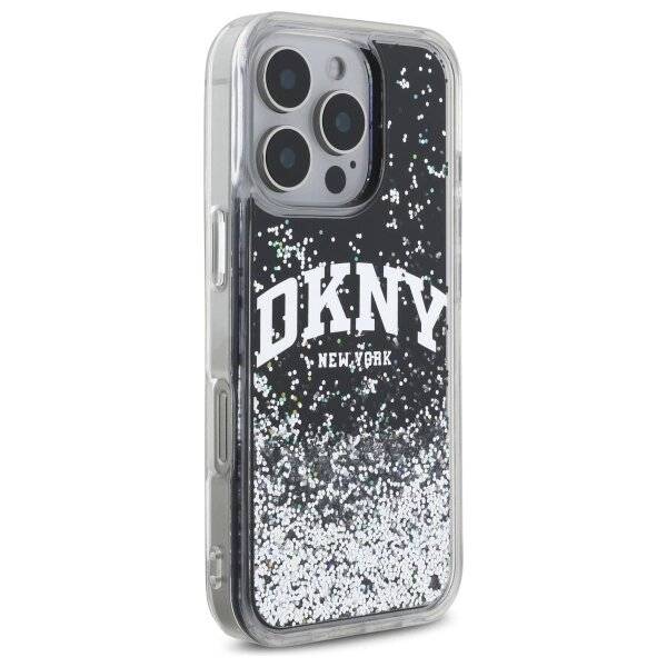 DKNY DKHCP16LLBNAEK iPhone 16 Pro 6,3″ schwarz/schwarzes Hardcase Liquid Glitter Arch Logo