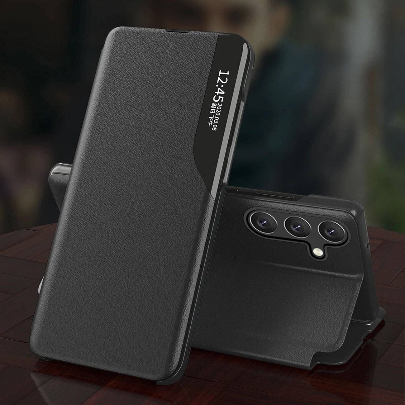 Eco Leather View Case Hülle Samsung Galaxy S25 Klappständer - Schwarz