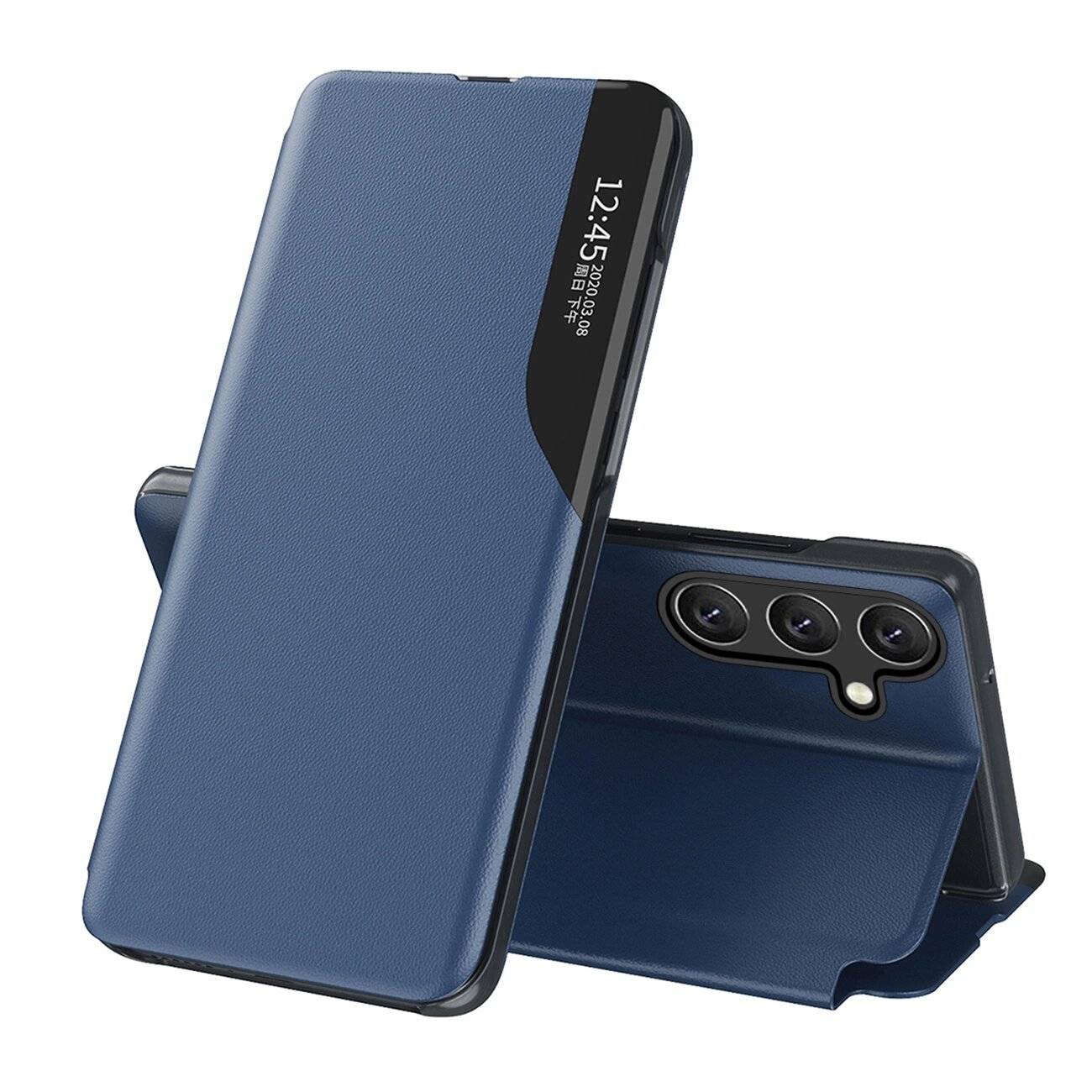 Eco Leather View Case Hülle Samsung Galaxy S25 Klappständer – Blau