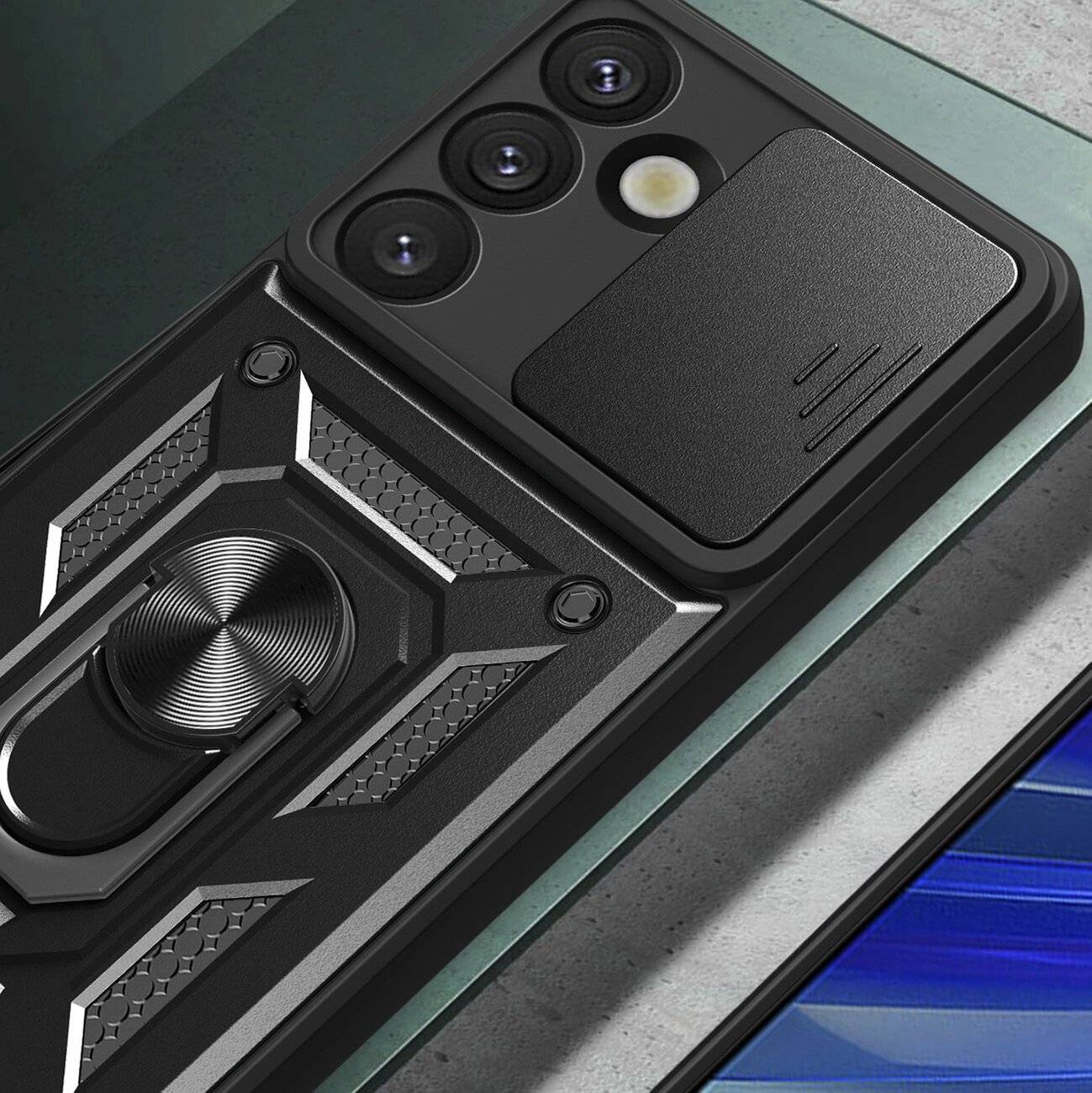 Hybrid Armor Camshield-Hülle Kameraabdeckung Metallring Samsung Galaxy S25 – Schwarz