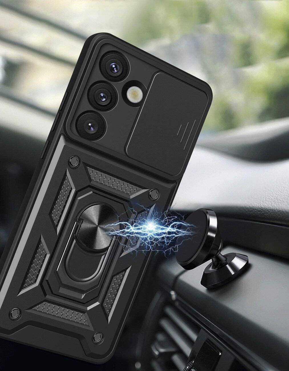 Hybrid Armor Camshield-Hülle Kameraabdeckung Metallring Samsung Galaxy S25 – Schwarz