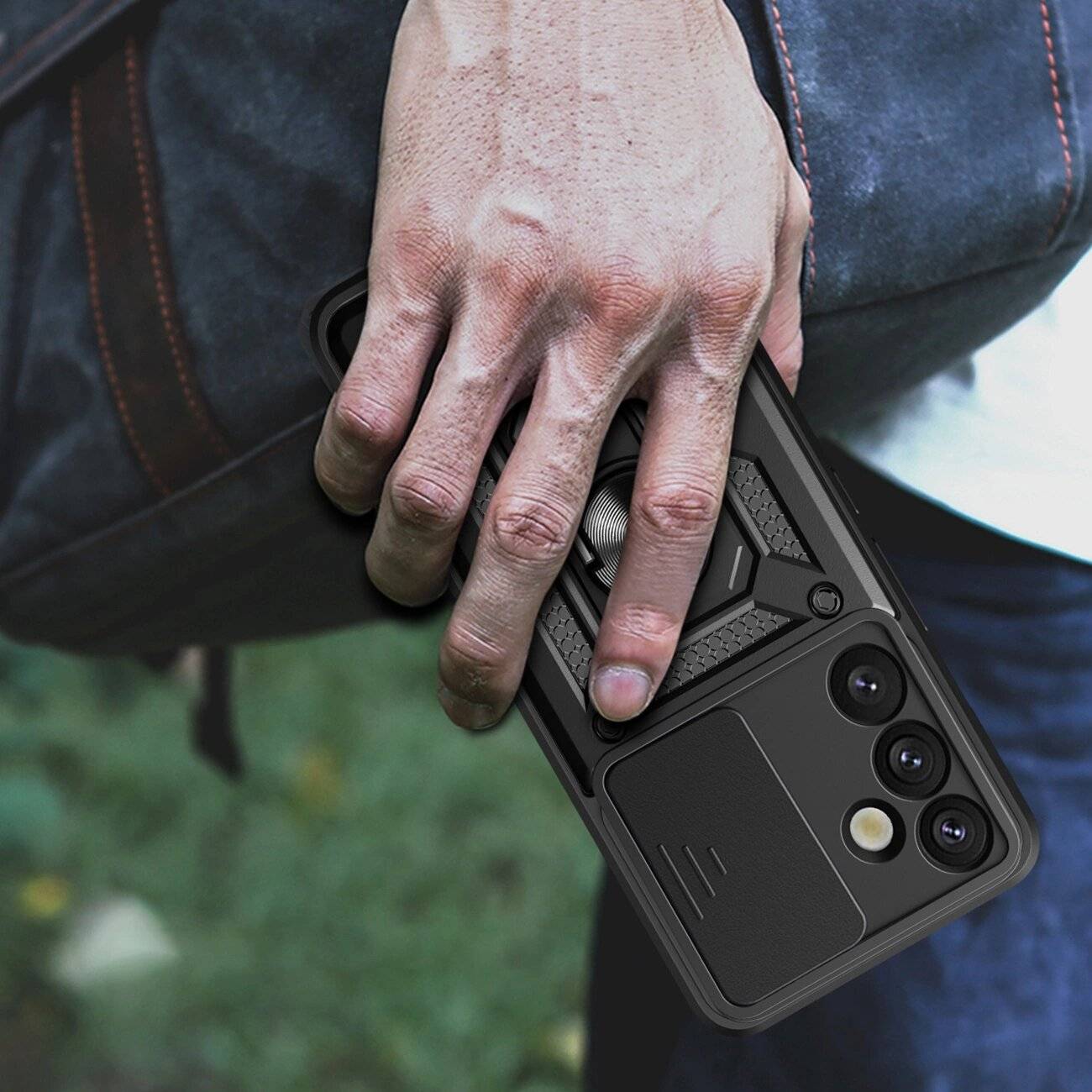 Hybrid Armor Camshield-Hülle Kameraabdeckung Metallring Samsung Galaxy S25+ – Schwarz