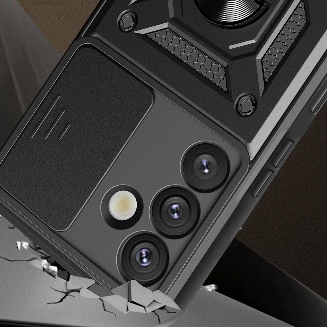 Hybrid Armor Camshield-Hülle Kameraabdeckung Metallring Samsung Galaxy S25+ – Schwarz