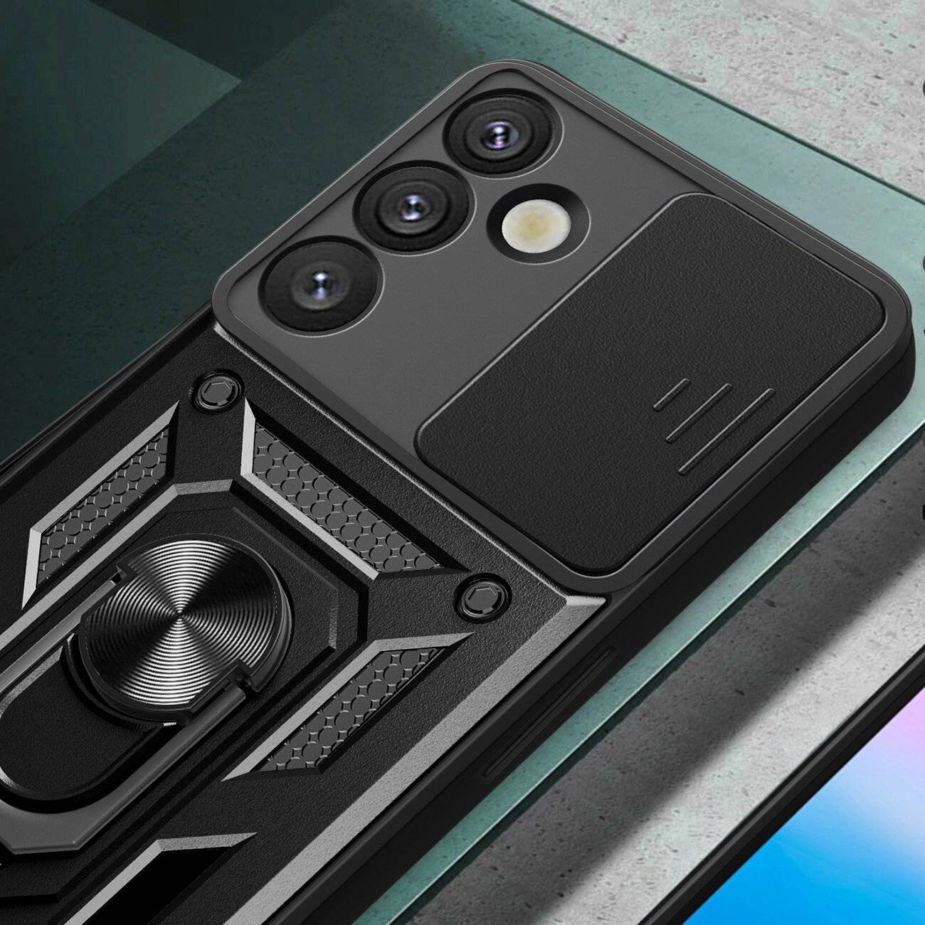 Hybrid Armor Camshield-Hülle Kameraabdeckung Metallring Samsung Galaxy S25+ – Schwarz