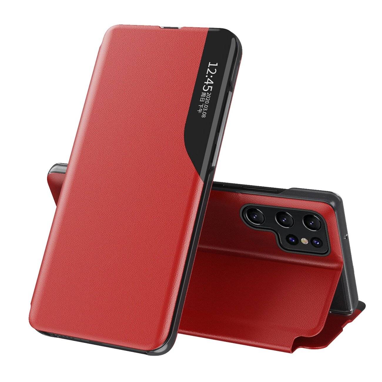 Eco Leather View Case Hülle Samsung Galaxy S25 Ultra Klappe Ständer – rot