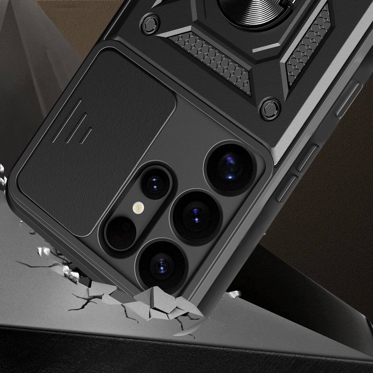 Hybrid Armor Camshield-Hülle Kameraabdeckung Metallring Samsung Galaxy S25 Ultra – Schwarz