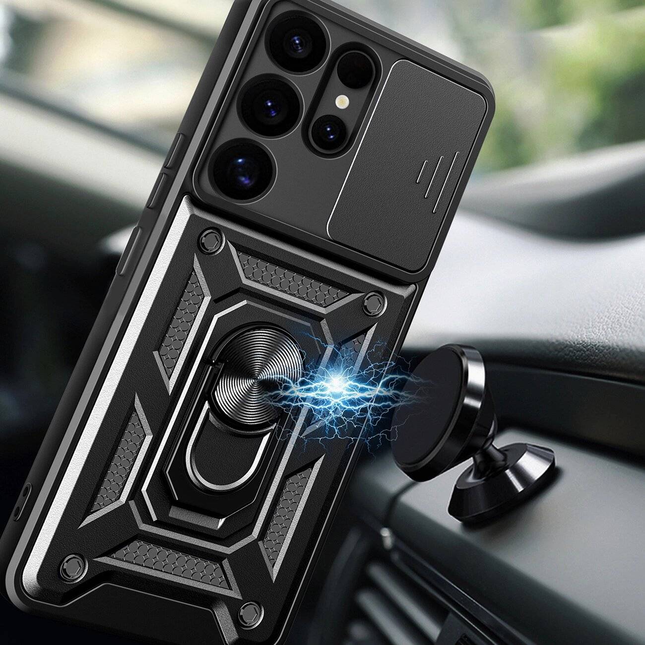 Hybrid Armor Camshield-Hülle Kameraabdeckung Metallring Samsung Galaxy S25 Ultra – Schwarz