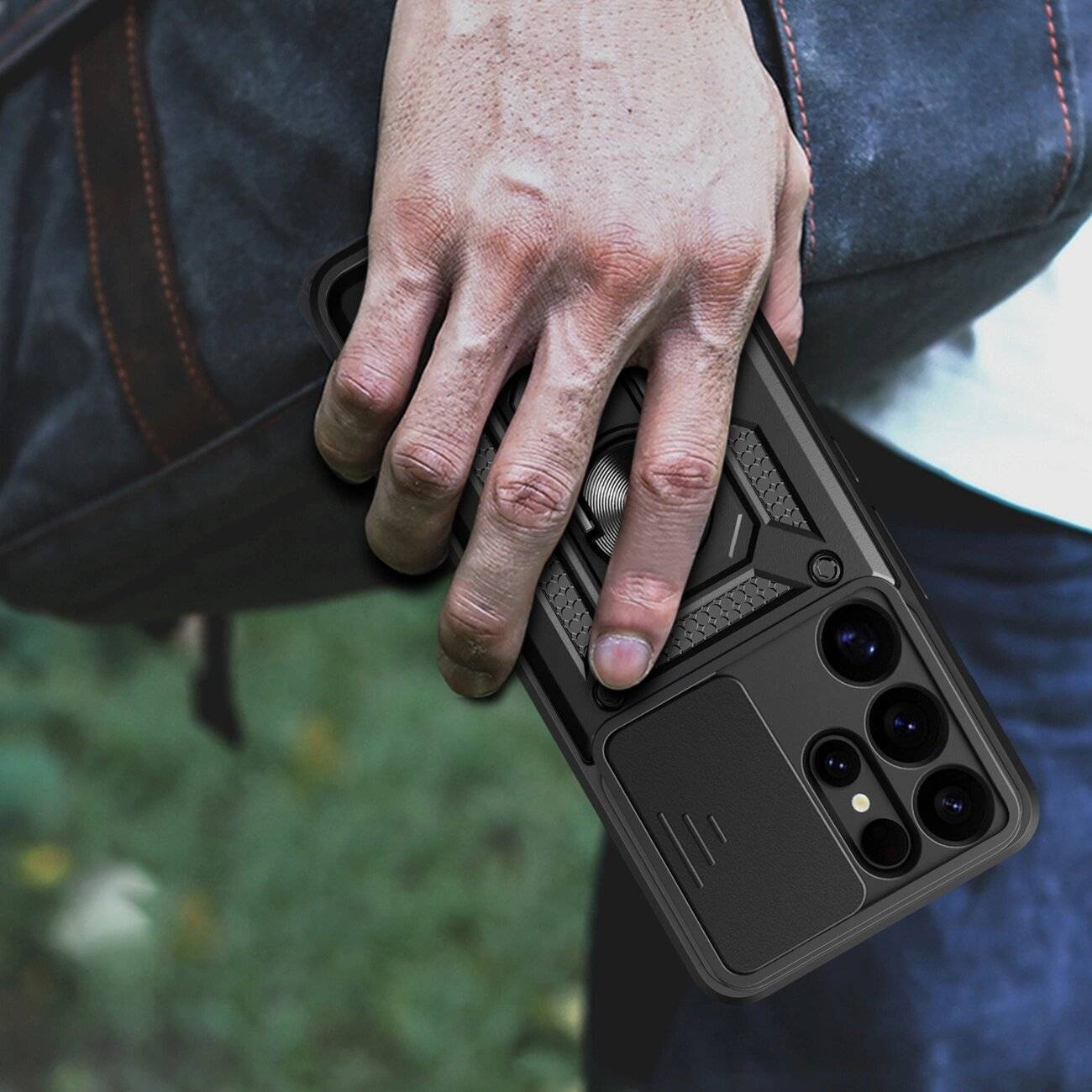 Hybrid Armor Camshield-Hülle Kameraabdeckung Metallring Samsung Galaxy S25 Ultra – Schwarz