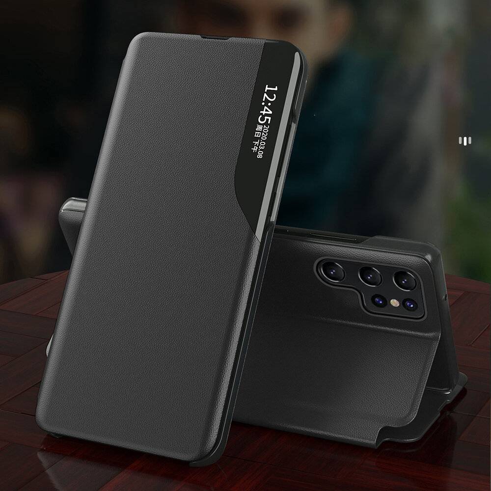 Eco Leather View Case Hülle Samsung Galaxy S24 FE Klappe Ständer – Schwarz