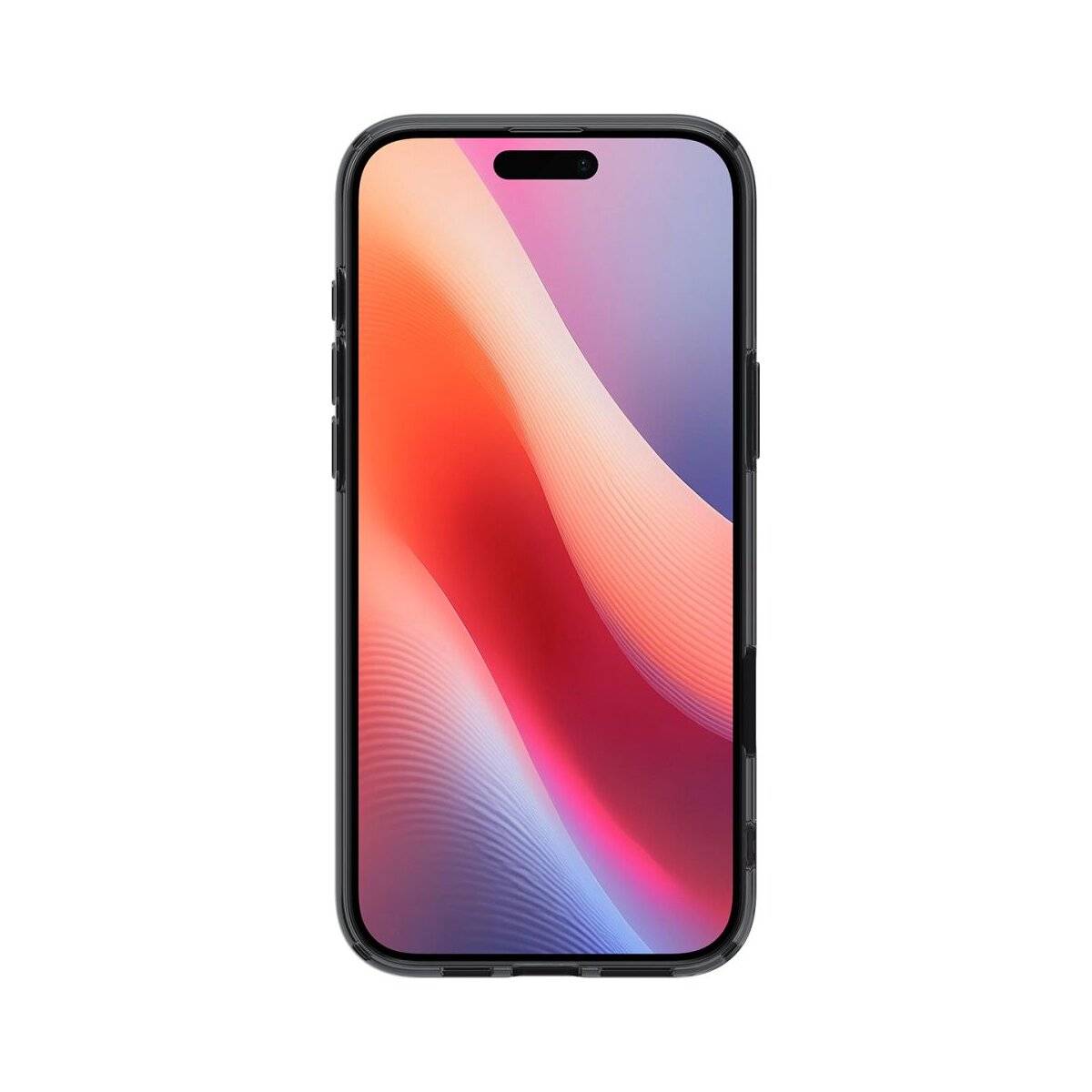 Ein Smartphone mit einem lebendigen Farbverlauf-Display, das von Rot zu Blau verläuft, auf weißem Hintergrund. Das Telefon hat einen schwarzen Rahmen.