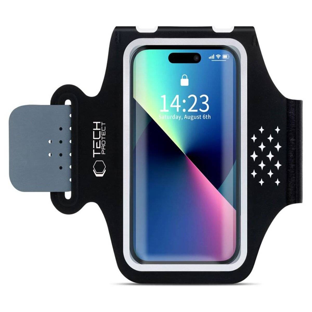 Schwarzes Smartphone-Armband mit einem Telefon, das 