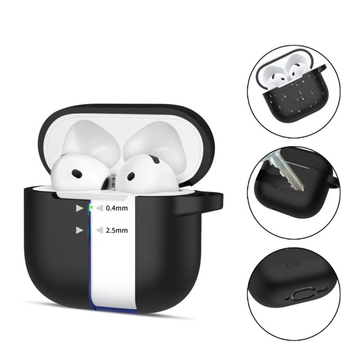 Tech-Protect Silikon-Hakenhülle AirPods 4 – Schwarz