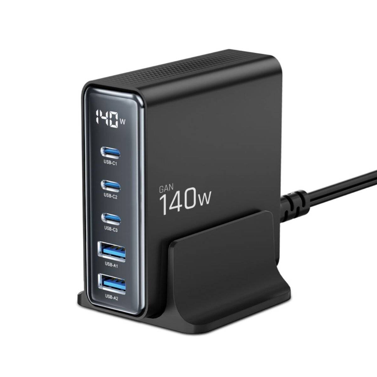 Tech-Protect DC140W-GAN 5-PORT PD140W/QC3.0 Ladestation – Schwarz