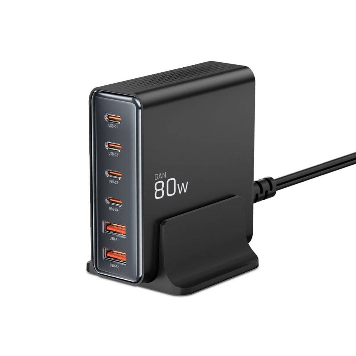 Tech-protect DC80W-GAN 6-PORT PD80W/QC3.0 Ladestation – Schwarz