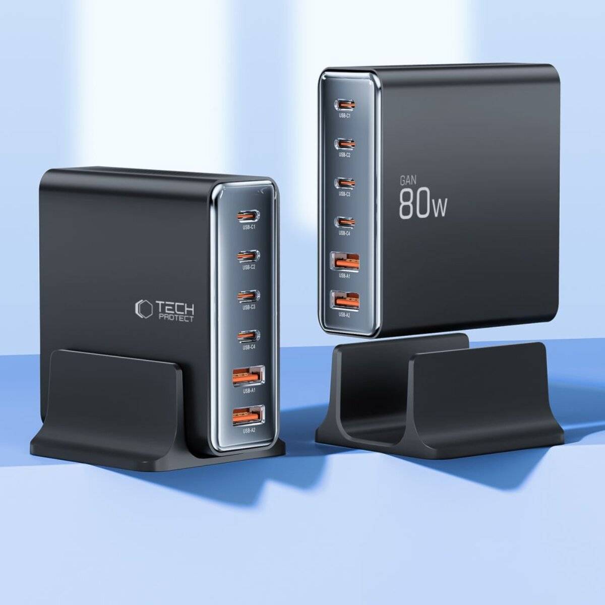 Tech-protect DC80W-GAN 6-PORT PD80W/QC3.0 Ladestation – Schwarz