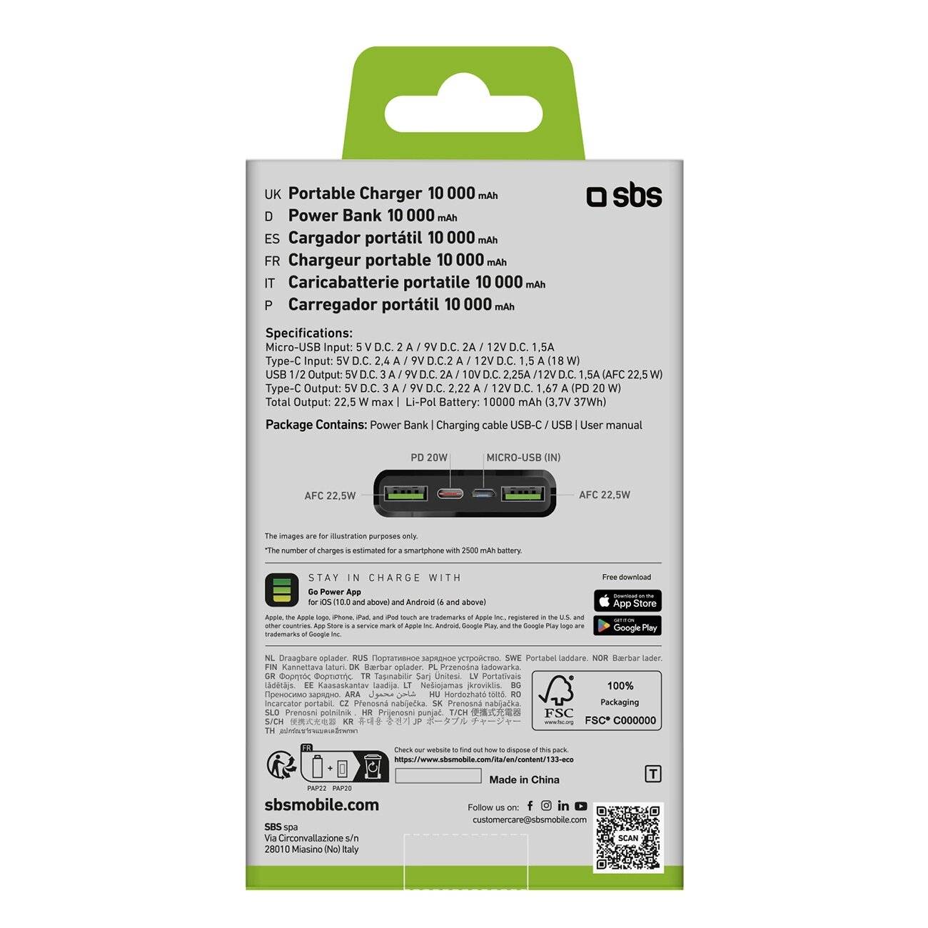 Powerbank SBS TTBB10000FASTPD20K 10000 mAh 20W Power Delivery - schwarz