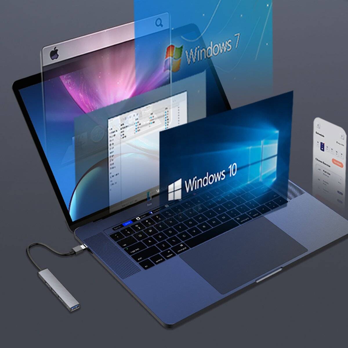Orico USB Hub 4-Port Aluminium 1x USB 3.0 + 3x USB 2.0 kompakt grau