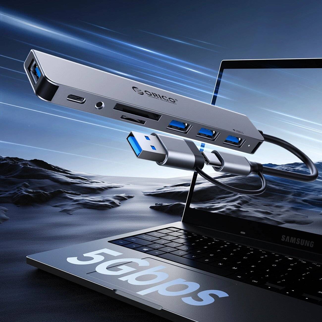 Orico YSB4-U2 USB-A/USB-C Hub Dockingstation 2x USB-A 2.0 + 1x 3.0 USB-C - Grau