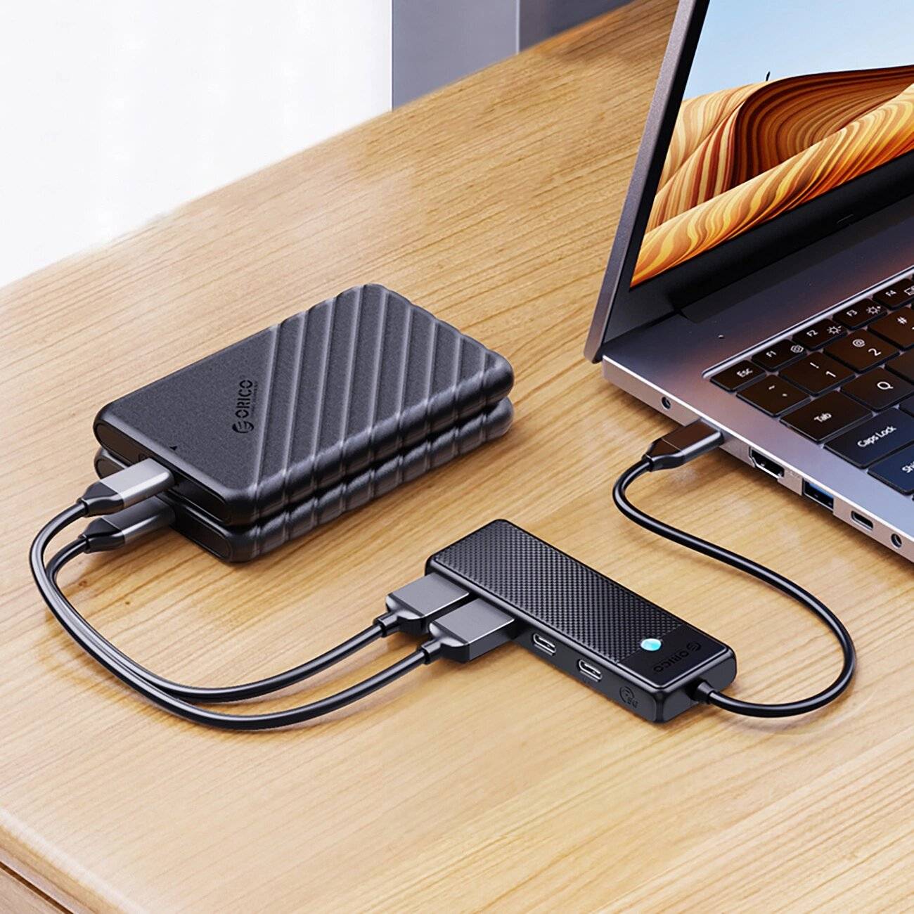 Hub USB-C Orico PAPW2AC-C3 Dockingstation 2x USB-A 3.0 + - schwarz