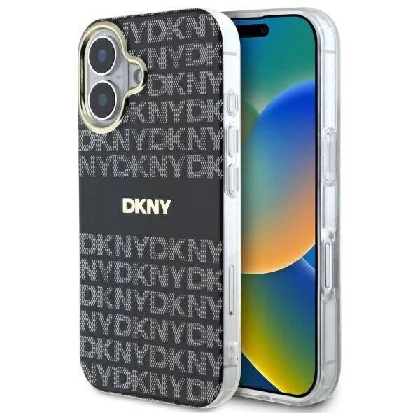 DKNY Repeat Texture Pattern With Stripe iPhone 16 Hülle - Schwarz