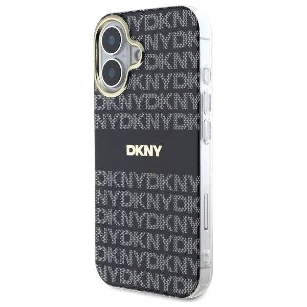 DKNY Repeat Texture Pattern With Stripe iPhone 16 Hülle - Schwarz