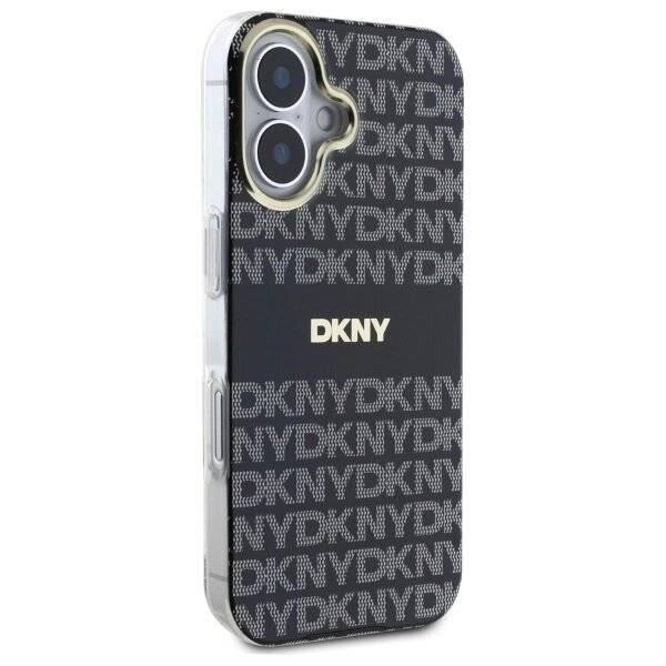 DKNY Repeat Texture Pattern With Stripe iPhone 16 Hülle - Schwarz