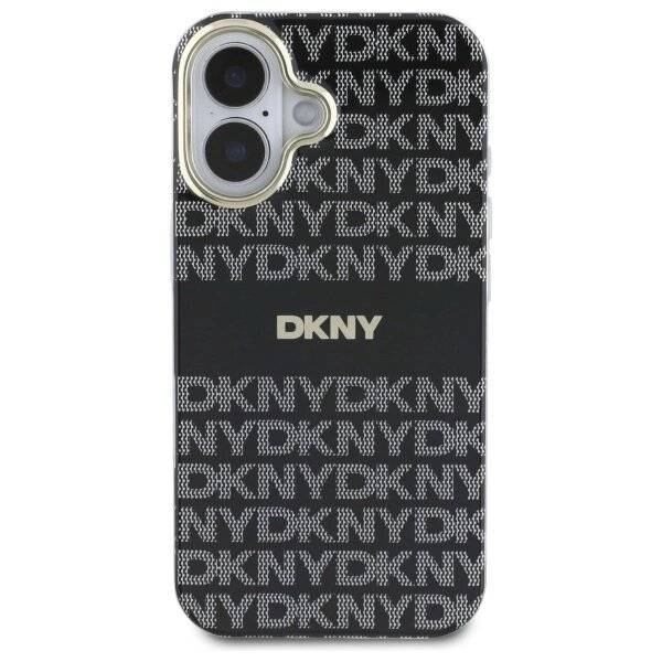 DKNY Repeat Texture Pattern With Stripe iPhone 16 Hülle - Schwarz