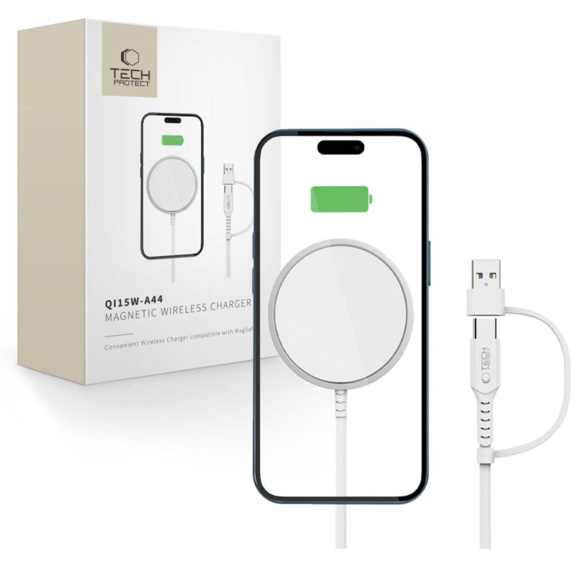 Tech-Protect QI15W-A44 magnetisches kabelloses Ladegerät MagSafe – weiß