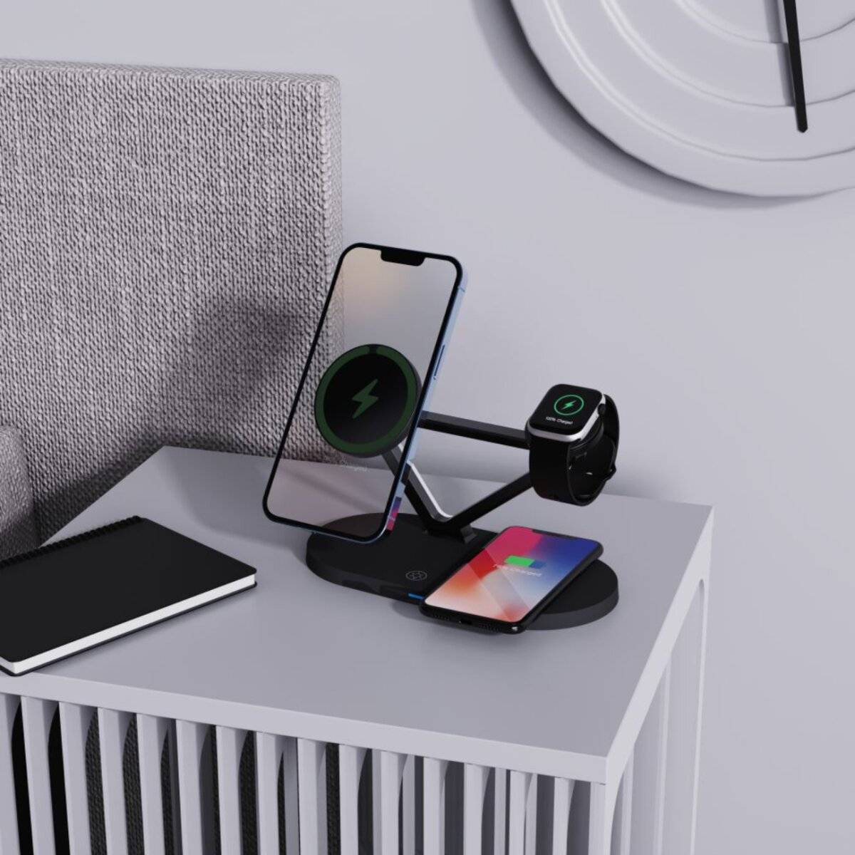 Tech-Protect QI15W-A41 3in1 kabelloses Ladegerät MagSafe Apple -Geräte – Schwarz