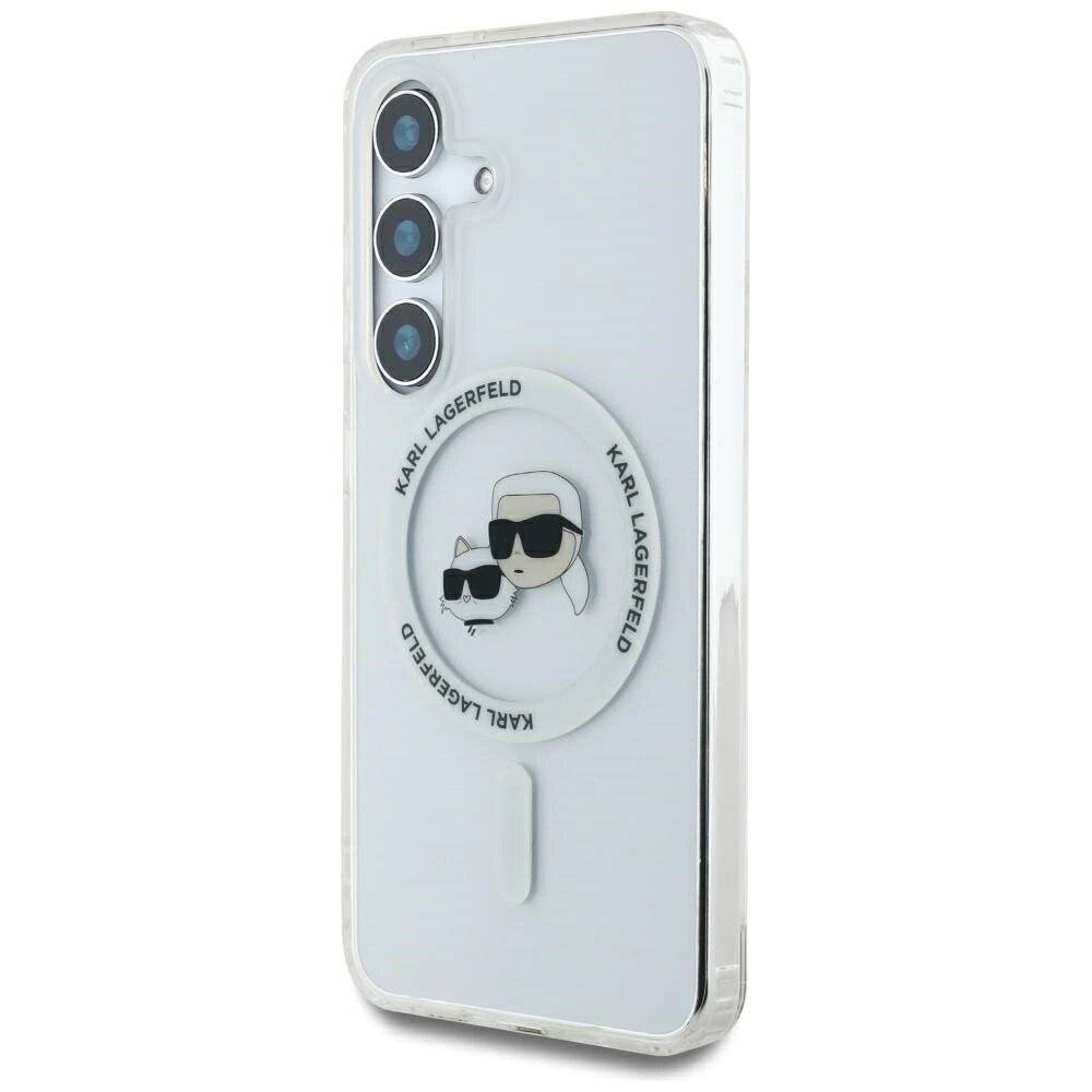 Karl Lagerfeld Button & Choupette Heads Gedrucktes Logo MagSafe Samsung Galaxy S25 Hülle weiß