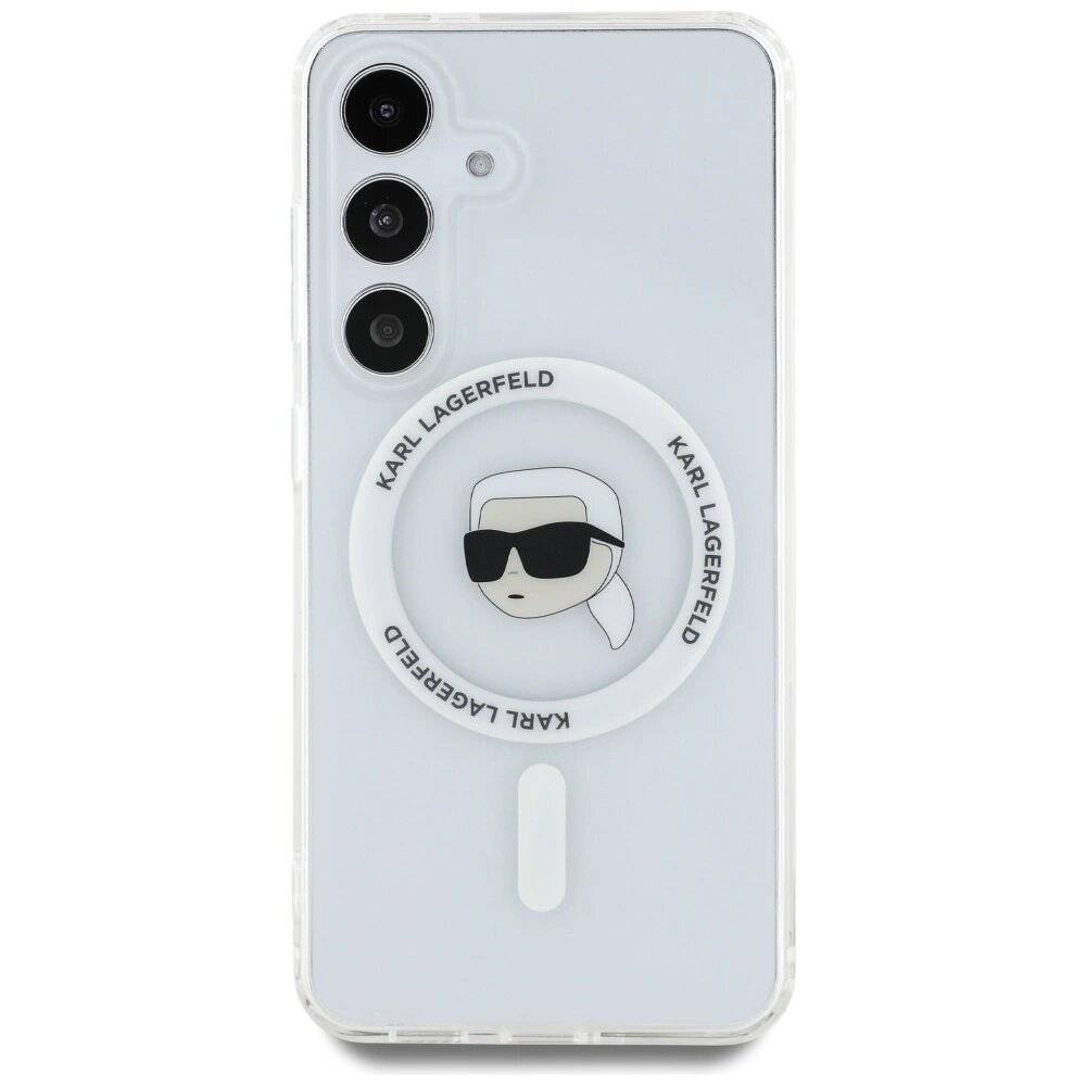 Karl Lagerfeld Button Head gedrucktes Logo MagSafe Samsung Galaxy S25 Hülle weiß