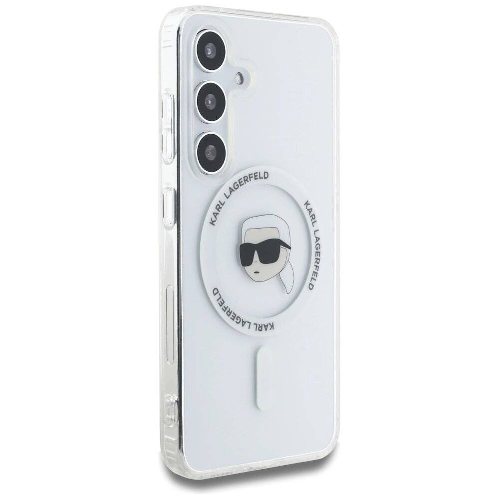 Karl Lagerfeld Button Head gedrucktes Logo MagSafe Samsung Galaxy S25 Hülle weiß