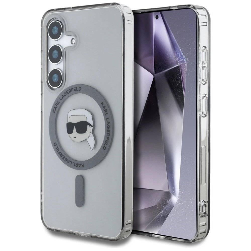 Karl Lagerfeld Button Head gedrucktes Logo MagSafe Samsung Galaxy S25 Hülle schwarz