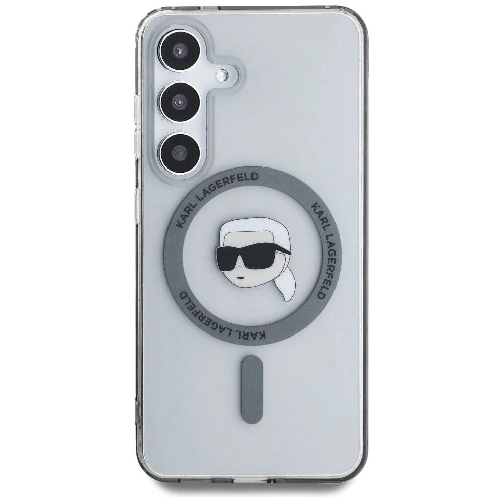 Karl Lagerfeld Button Head gedrucktes Logo MagSafe Samsung Galaxy S25 Hülle schwarz