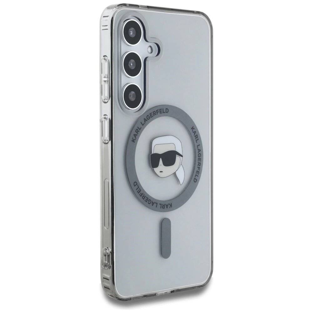Karl Lagerfeld Button Head gedrucktes Logo MagSafe Samsung Galaxy S25 Hülle schwarz