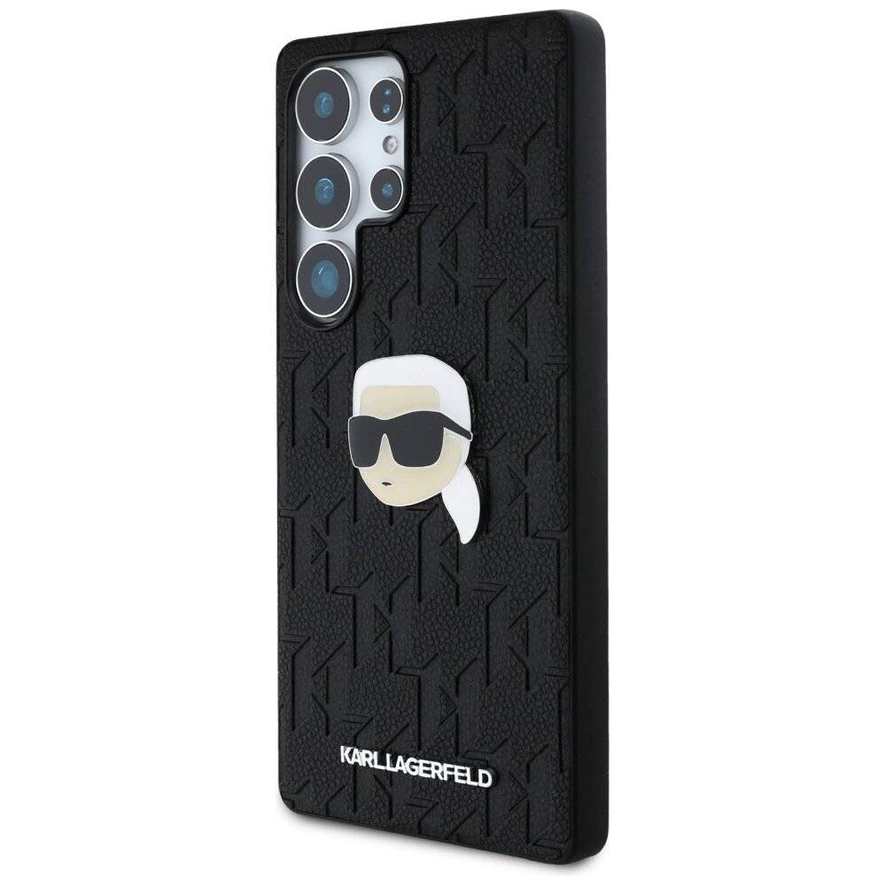 Karl Lagerfeld Ledermonogramm Pin Logo Head Hülle Samsung Galaxy S25 Ultra schwarz