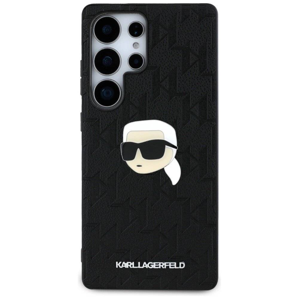 Karl Lagerfeld Ledermonogramm Pin Logo Head Hülle Samsung Galaxy S25 Ultra schwarz
