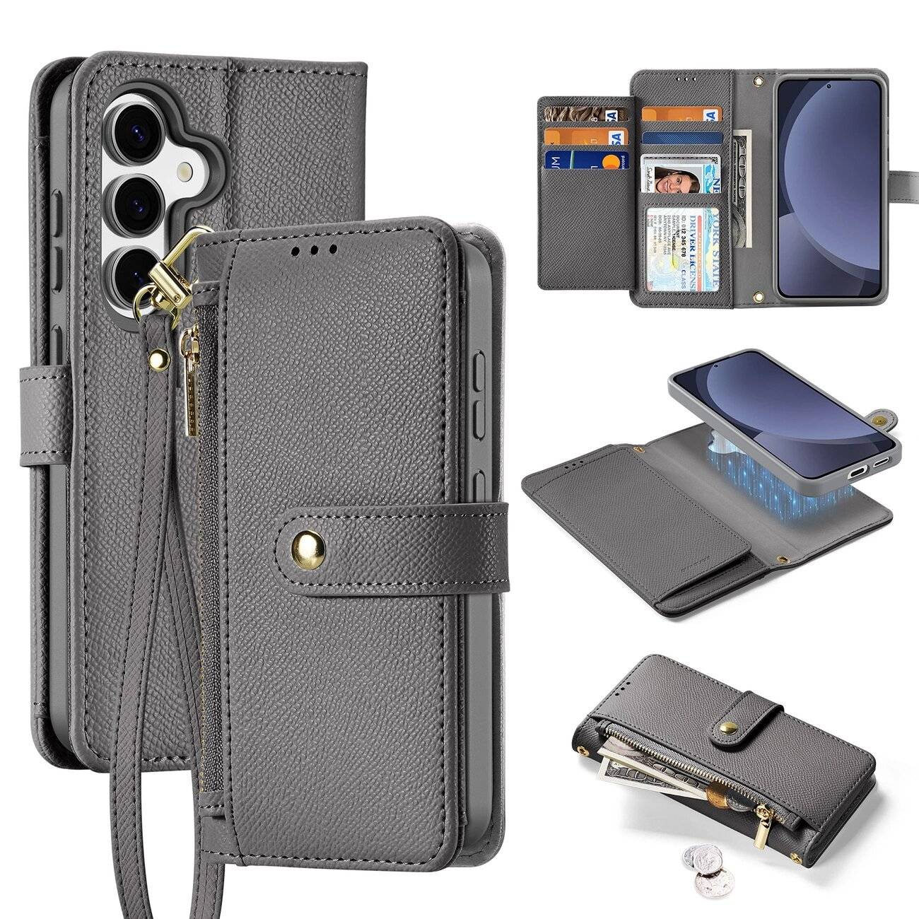 Dux Ducis Lawa Lederhülle Samsung Galaxy S25 abnehmbarer magnetischer Brieftasche – Grau