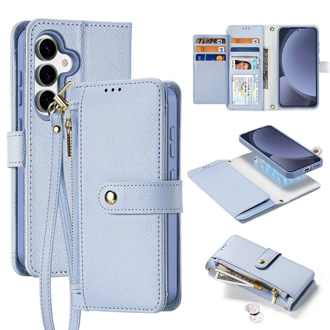 Dux Ducis Lawa Lederhülle Samsung Galaxy S25+ abnehmbarer magnetischer Brieftasche – Blau