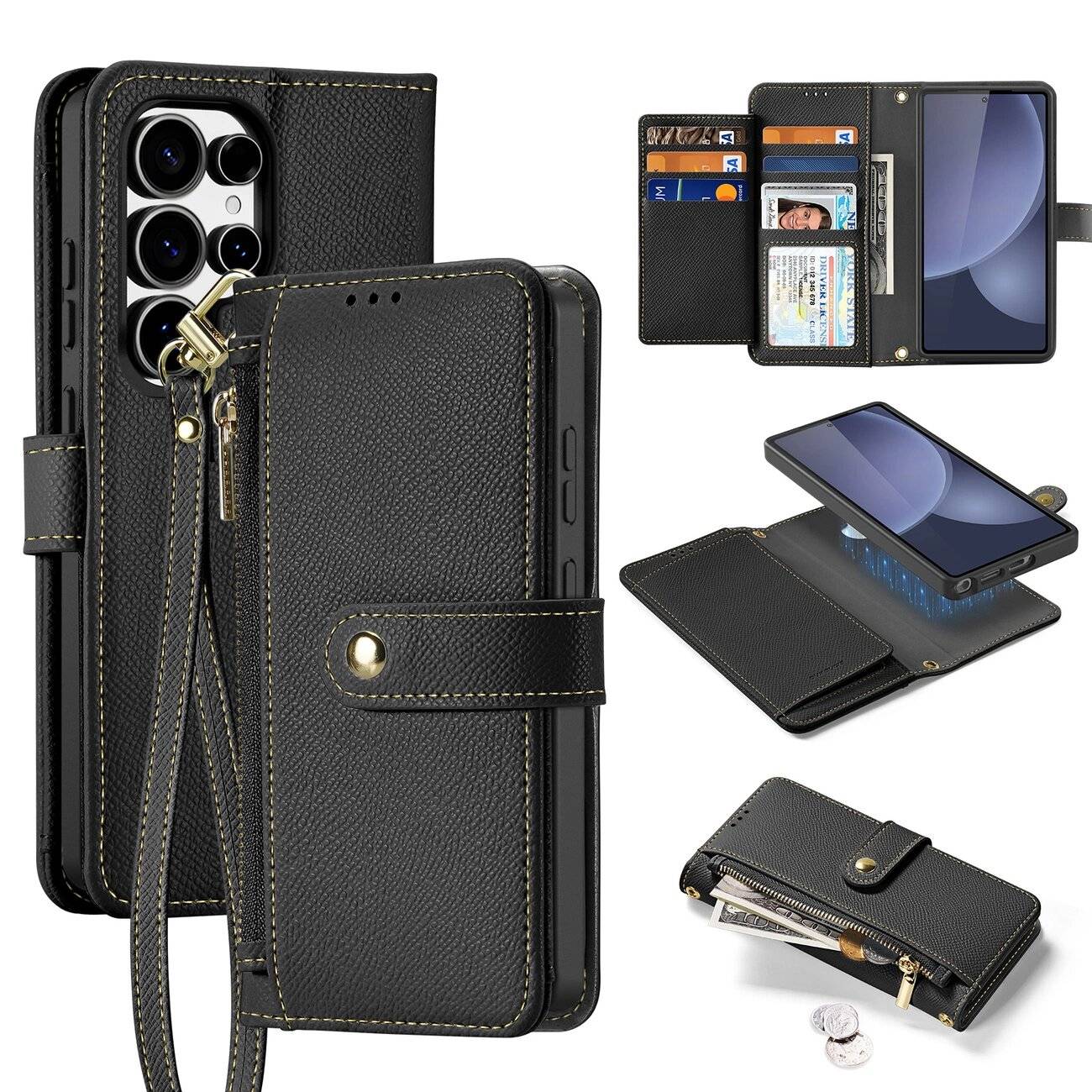 Dux Ducis Lawa Lederhülle Samsung Galaxy S25 Ultra abnehmbarer magnetischer Brieftasche – Schwarz