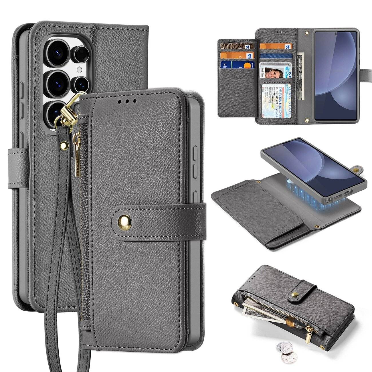 Dux Ducis Lawa Lederhülle Samsung Galaxy S25 Ultra abnehmbarer magnetischer Brieftasche – Grau