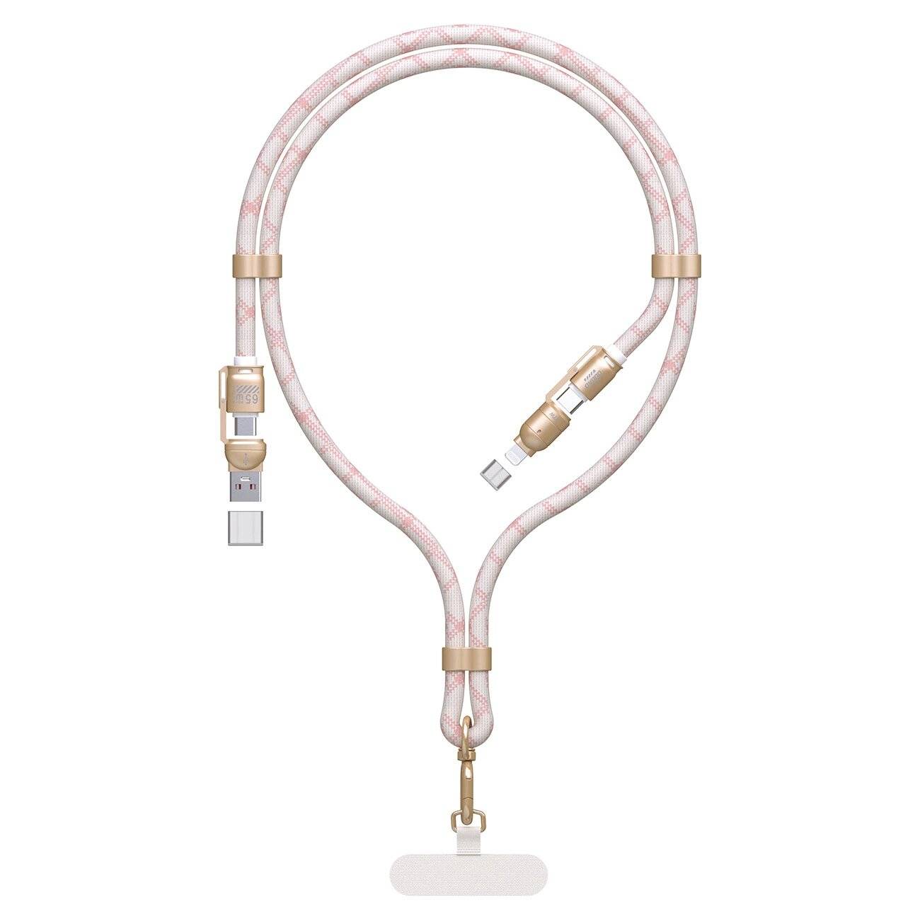 Dudao L20MAX 4in1 Kabel / Lanyard USB-A USB-C Lightning PD QC 65W 1.5m - Rosa
