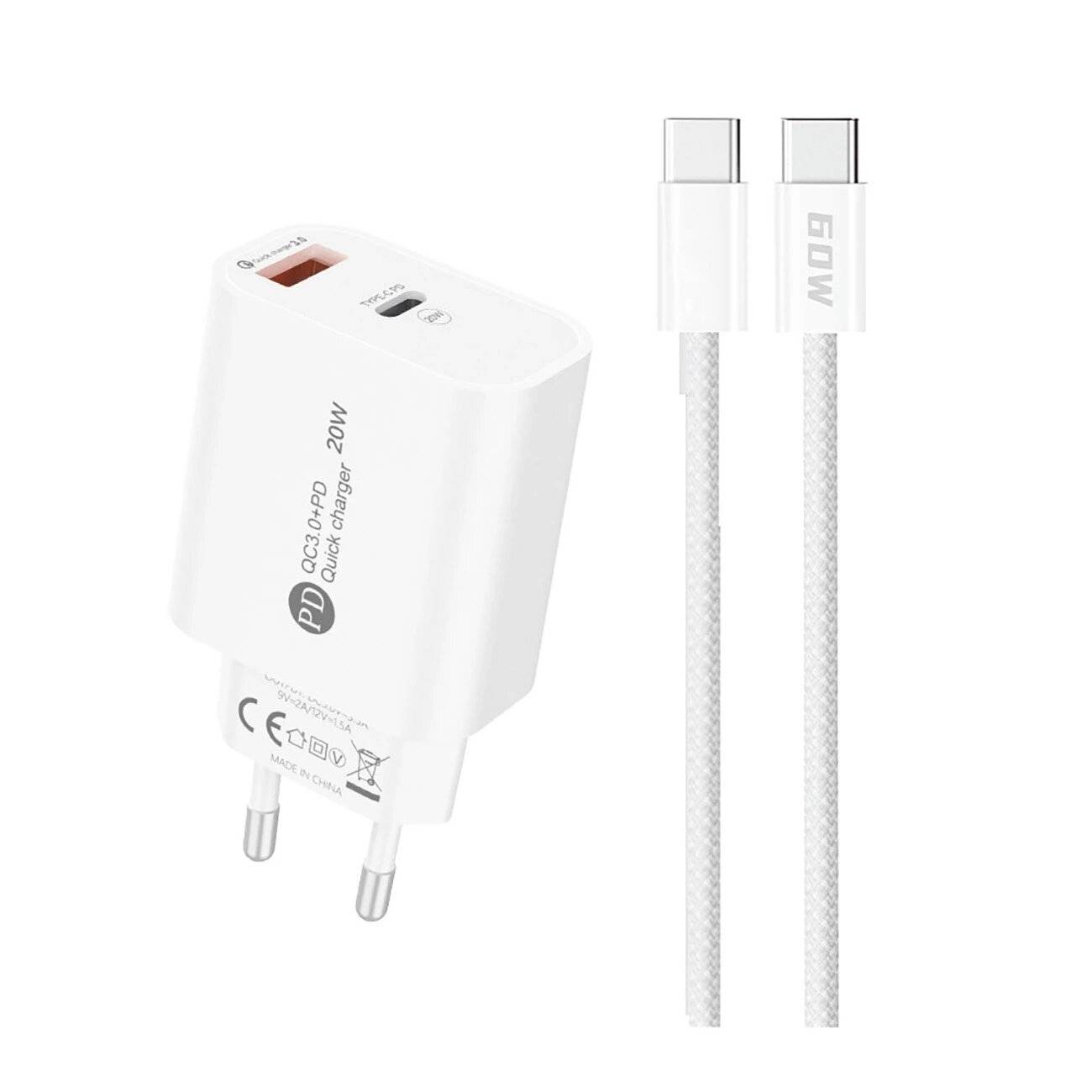 A6MaxL 20W USB-A USB-C Wandladegerät - 1m Kabel weiß
