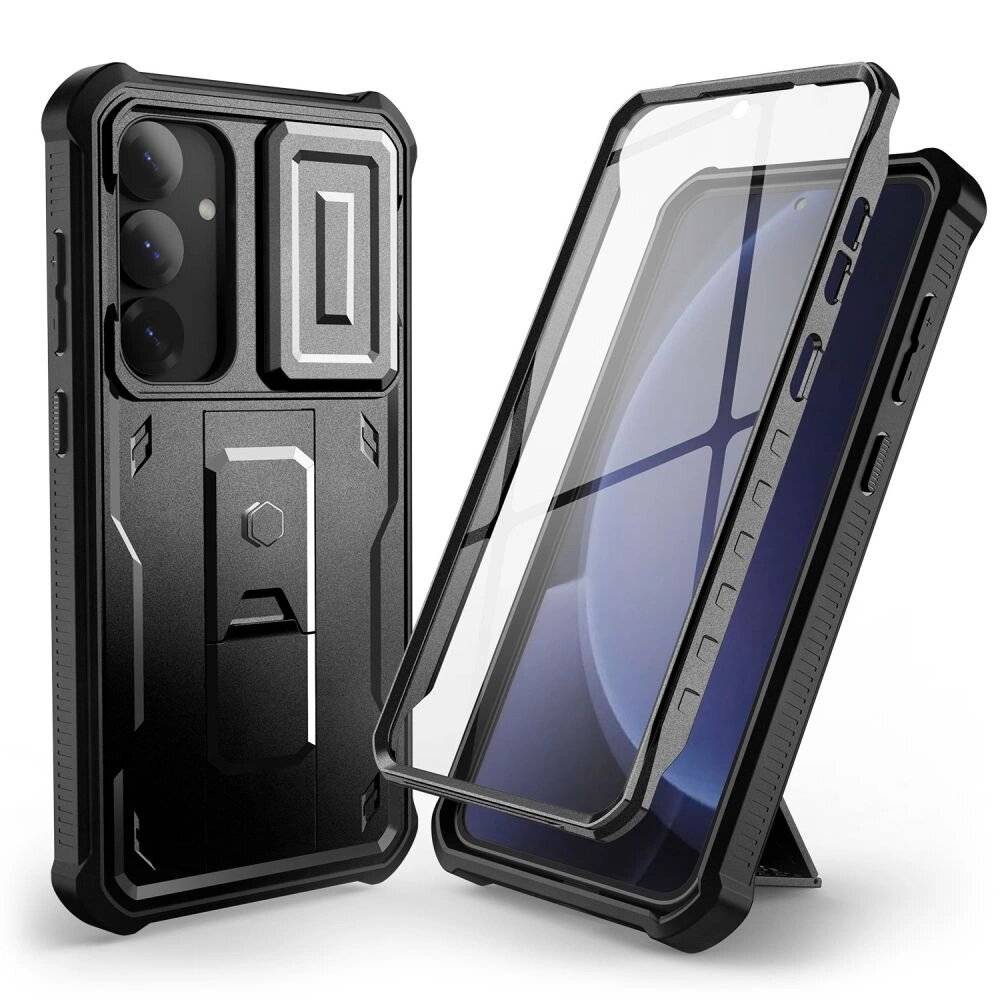 Tech-Protect Kevlar Cam+ Handyhülle mit Kameraabdeckung und Ständer kompatibel mit Samsung Galaxy S25 Schwarz