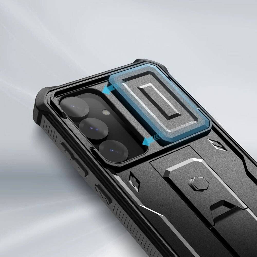Tech-Protect Kevlar Cam+ Handyhülle mit Kameraabdeckung und Ständer kompatibel mit Samsung Galaxy S25 Schwarz