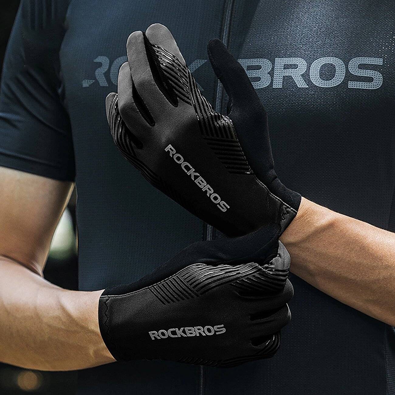 Rockbros Fahrradhandschuhe Frühling/Sommer/Herbst, Full, Größe: XL - Schwarz