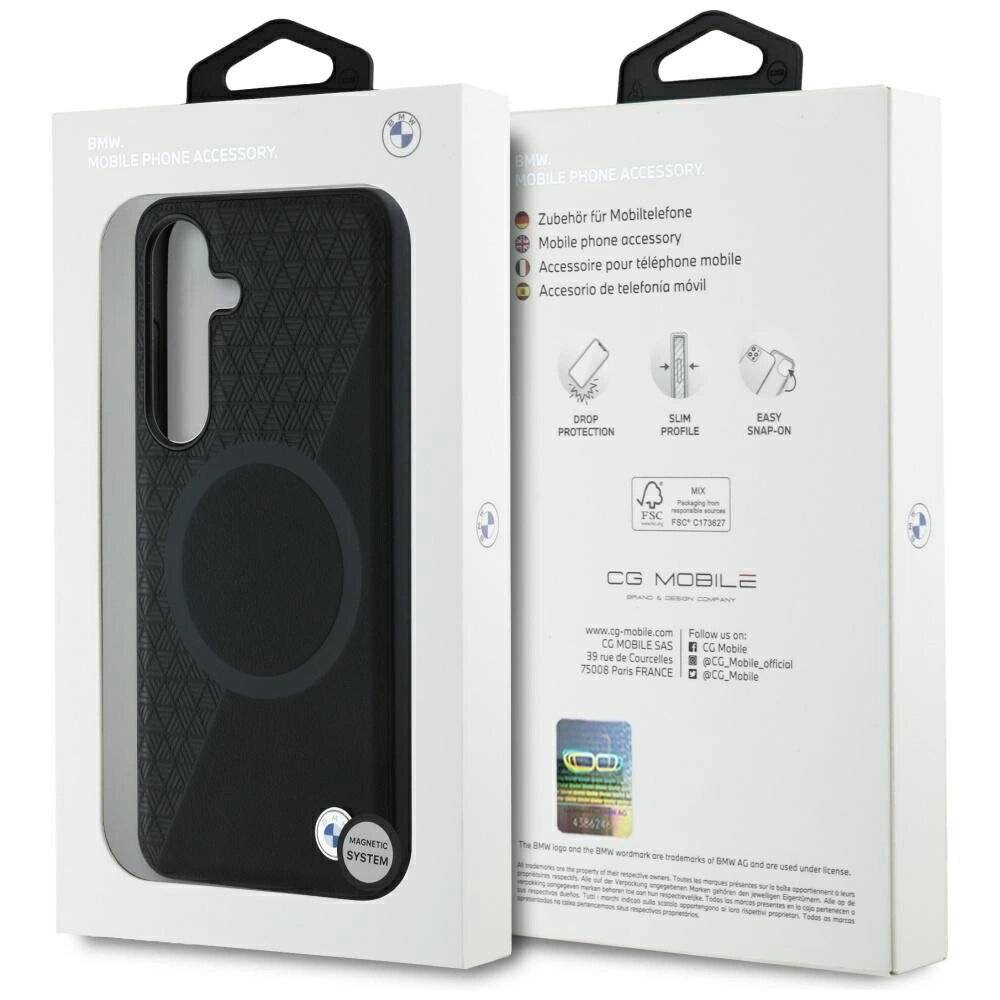 BMW Leder Halbstruktur MagSafe Hülle Samsung Galaxy S25 - Schwarz