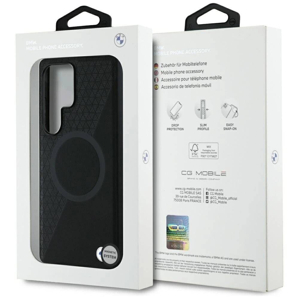 BMW Leder Halbstruktur MagSafe Hülle Samsung Galaxy S25 Ultra - Schwarz