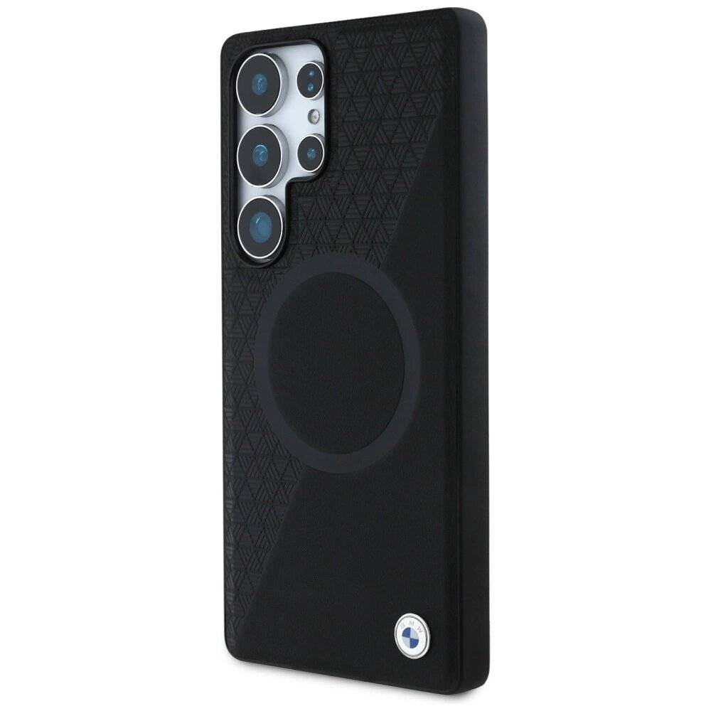 BMW Leder Halbstruktur MagSafe Hülle Samsung Galaxy S25 Ultra - Schwarz
